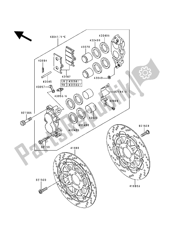 Tutte le parti per il Freno Anteriore del Kawasaki Zephyr 1100 1992