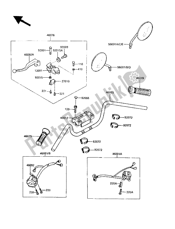 Todas las partes para Manillar de Kawasaki LTD 450 1989