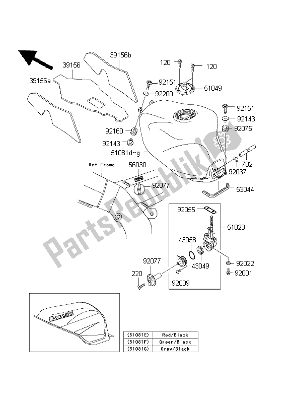 All parts for the Fuel Tank of the Kawasaki Ninja ZX 9R 900 2001