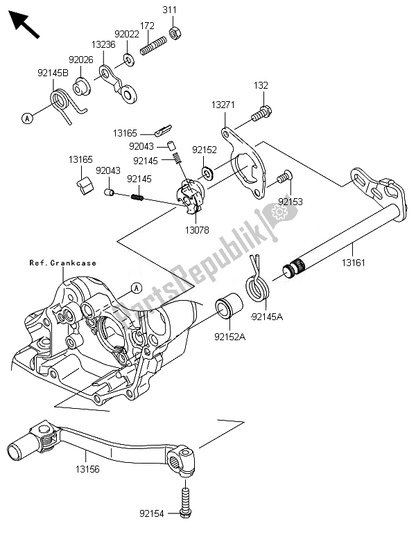 All parts for the Gear Change Mechanism of the Kawasaki KX 450F 2014