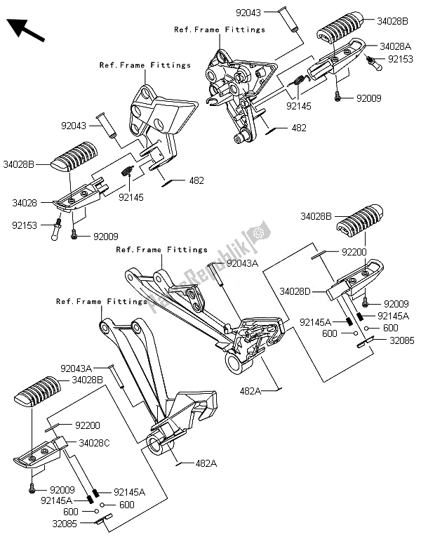 All parts for the Footrests of the Kawasaki ZX 1000 SX ABS 2014