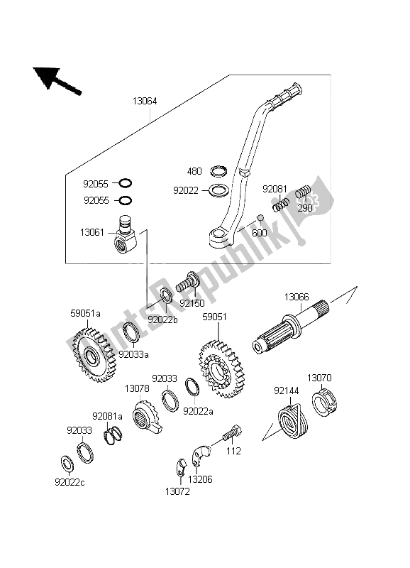 Wszystkie części do Mechanizm Kickstartera Kawasaki KX 500 1995