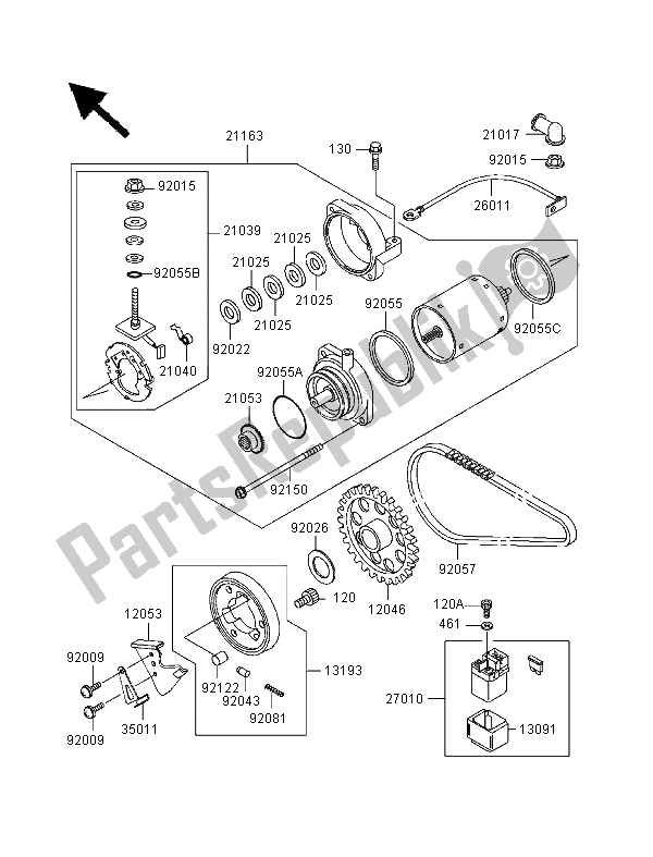 All parts for the Starter Motor of the Kawasaki ER 500 1999