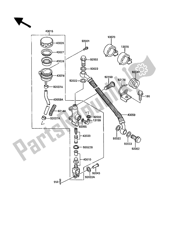 Tutte le parti per il Pompa Freno Posteriore del Kawasaki KR 1 250 1989