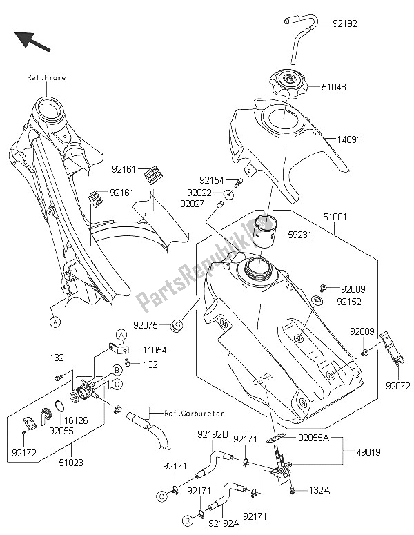 All parts for the Fuel Tank of the Kawasaki KLX 450R 2016