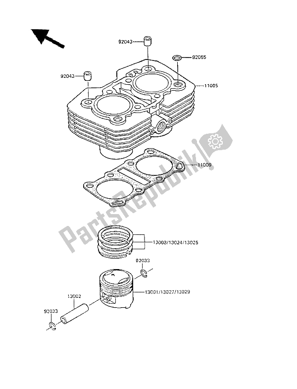 All parts for the Cylinder & Piston(s) of the Kawasaki GPZ 305 Belt Drive 1988