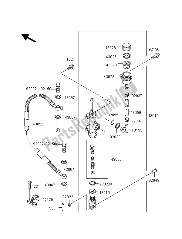 All parts for the Rear Master Cylinder of the Kawasaki KX 250 2000