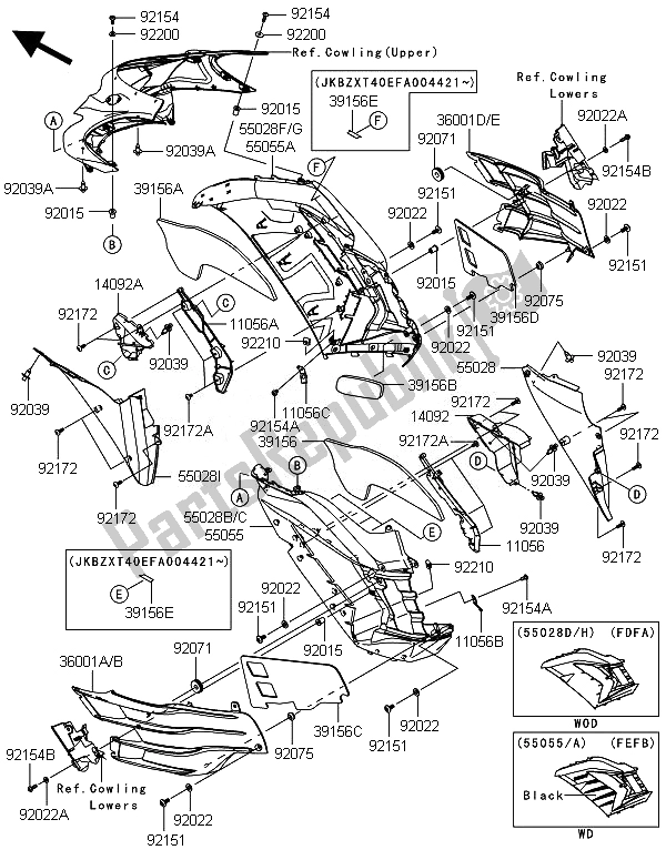 Toutes les pièces pour le Capot (centre) du Kawasaki ZZR 1400 ABS 2014