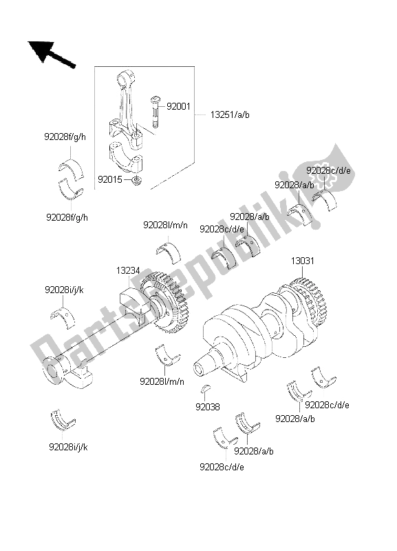 All parts for the Crankshaft of the Kawasaki KLE 500 2001