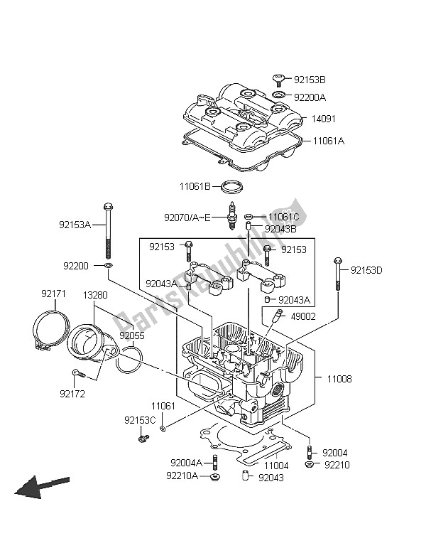 Tutte le parti per il Testata (posteriore) del Kawasaki KLV 1000 2005