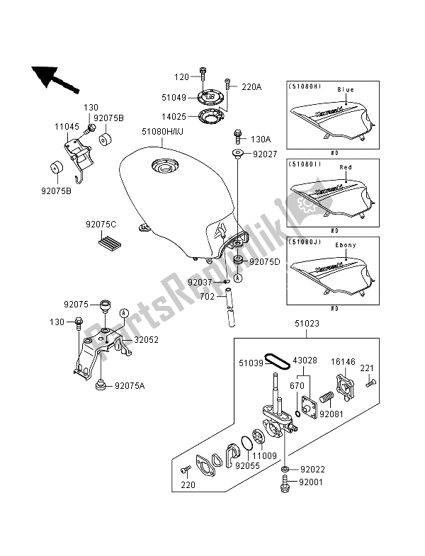 All parts for the Fuel Tank of the Kawasaki GPZ 500S 1996