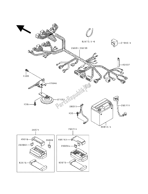 All parts for the Chassis Electrical Equipment of the Kawasaki GPX 250R 1992