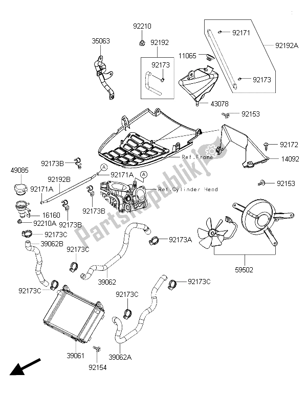 All parts for the Radiator of the Kawasaki J 300 ABS 2015