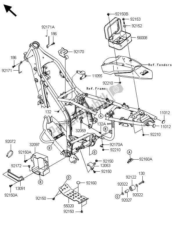 Alle onderdelen voor de Frame Hulpstukken van de Kawasaki KLX 250 2014