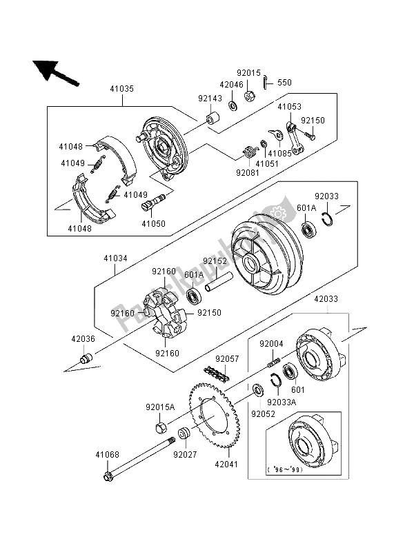 Tutte le parti per il Mozzo Posteriore del Kawasaki EN 500 1997
