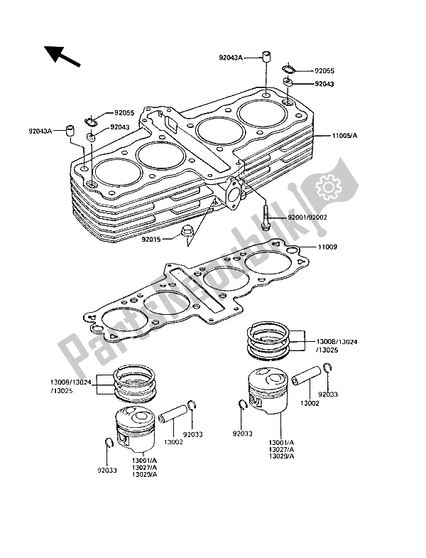 Alle onderdelen voor de Cilinder & Zuiger (s) van de Kawasaki GT 550 1988