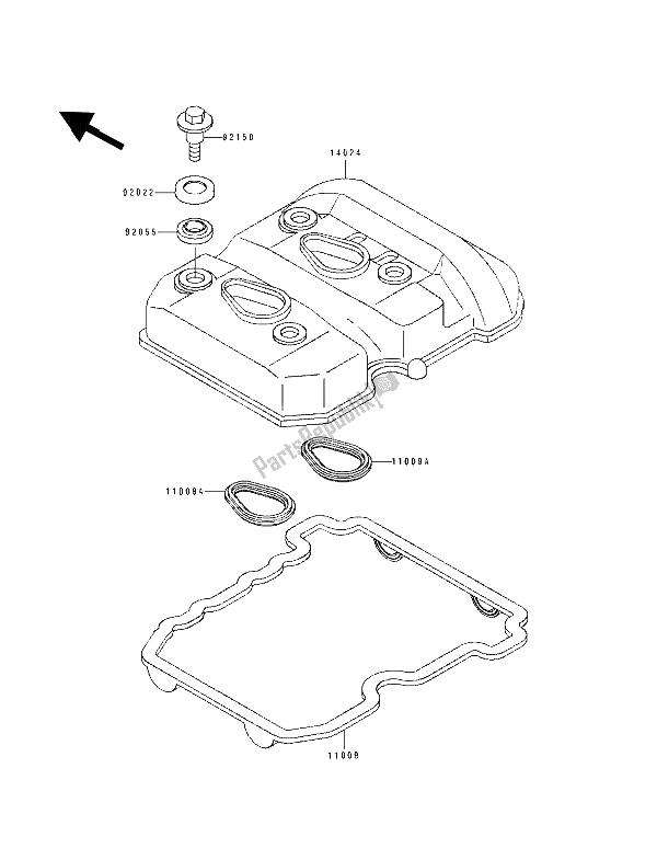 Alle onderdelen voor de Kleppendeksel van de Kawasaki EL 250D 1991