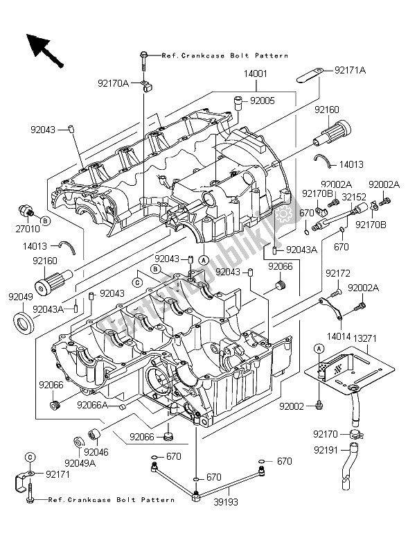 All parts for the Crankcase of the Kawasaki Z 1000 2003