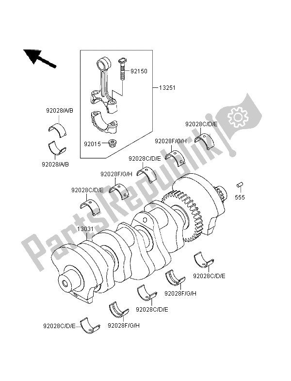 All parts for the Crankshaft of the Kawasaki Ninja ZX 7R 750 1997