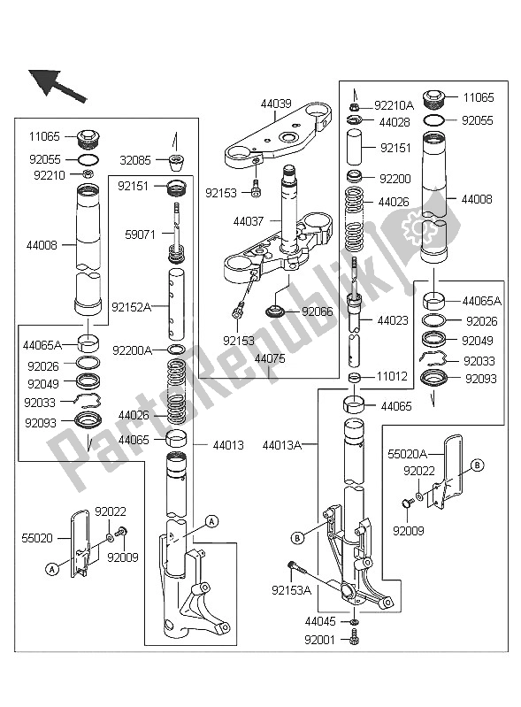 Todas las partes para Tenedor Frontal de Kawasaki VN 1600 Mean Streak 2005