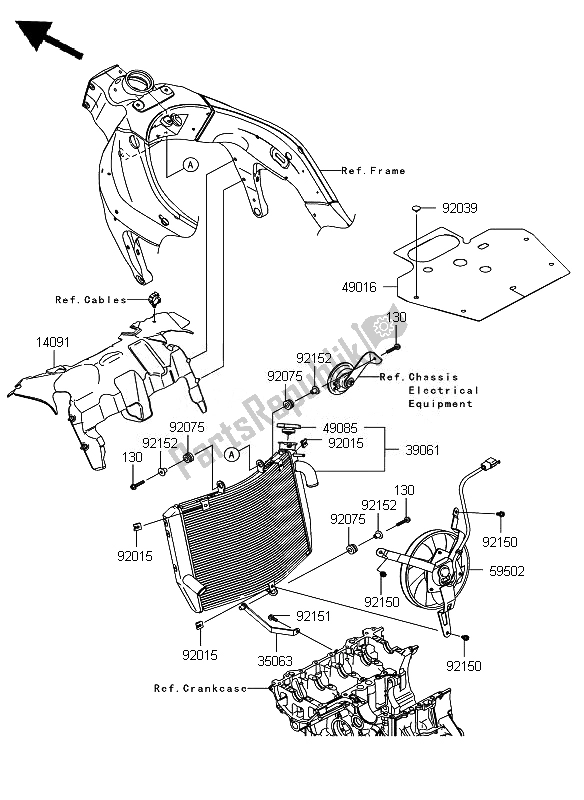 All parts for the Radiator of the Kawasaki Ninja ZX 6R 600 2007