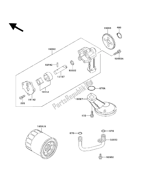 Alle onderdelen voor de Oliepomp van de Kawasaki EN 500 1992