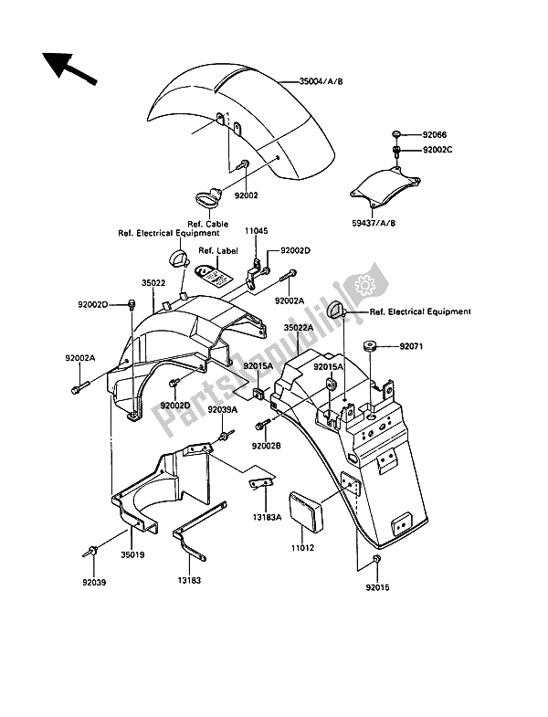 Alle onderdelen voor de Spatbord van de Kawasaki 1000 GTR 1991