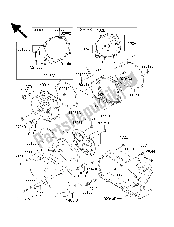 All parts for the Left Engine Cover of the Kawasaki VN 1500 Classic Tourer FI 2003