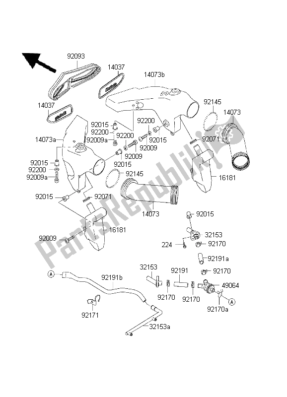 All parts for the Air Duct of the Kawasaki Ninja ZX 6R 600 2001