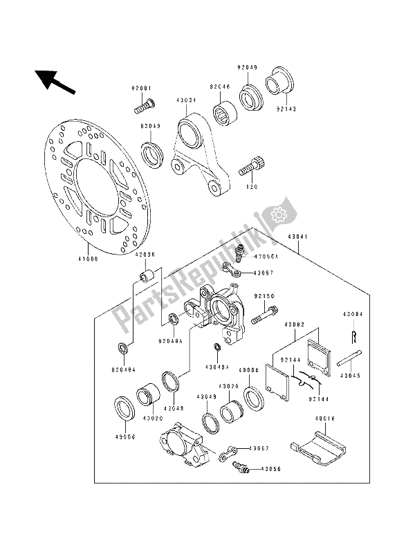 All parts for the Rear Caliper of the Kawasaki ZXR 400 1991