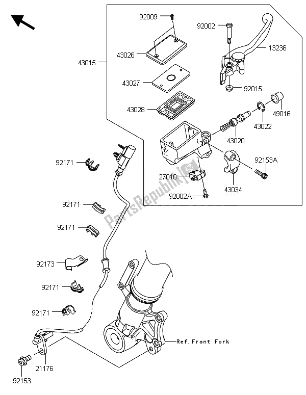 All parts for the Front Master Cylinder of the Kawasaki Versys 1000 2014