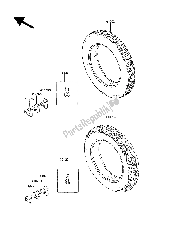 Alle onderdelen voor de Banden van de Kawasaki GPZ 305 Belt Drive 1985
