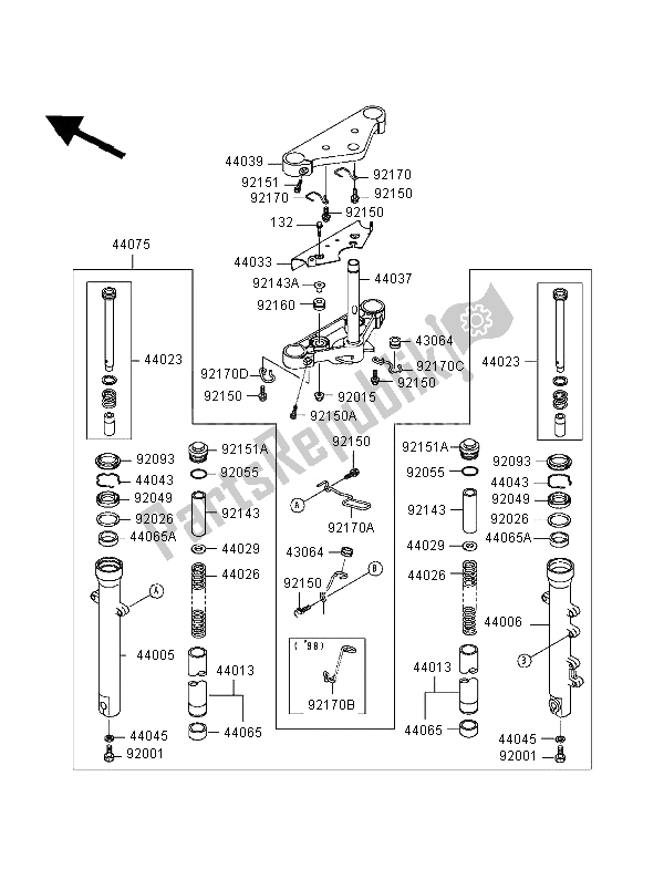 Toutes les pièces pour le Fourche Avant du Kawasaki Eliminator 125 1998