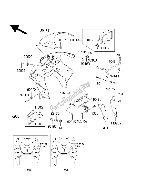 All parts for the Cowling of the Kawasaki Ninja ZX 7R 750 2001