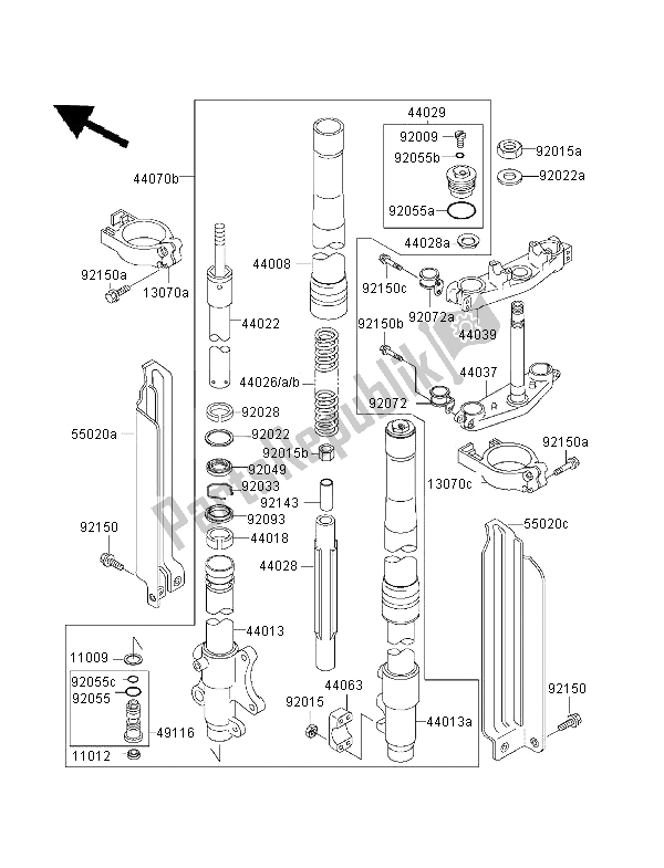 All parts for the Front Fork of the Kawasaki KLX 650R 2001