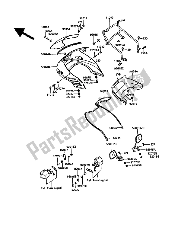 Alle onderdelen voor de Motorkap van de Kawasaki GPZ 550 1988