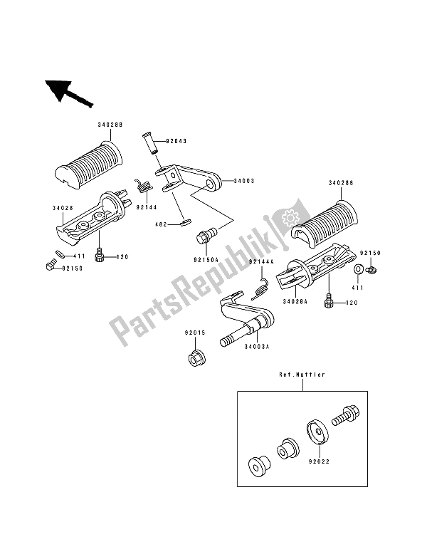 Alle onderdelen voor de Voetsteunen van de Kawasaki Estrella 250 1994