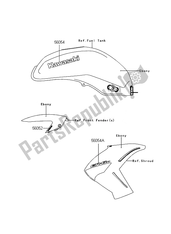 Alle onderdelen voor de Stickers (ebbenhout) van de Kawasaki ER 6N ABS 650 2010