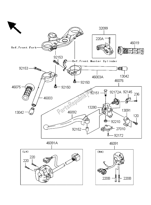 Toutes les pièces pour le Guidon du Kawasaki Ninja ZX 10R 1000 2006