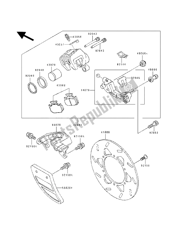 Alle onderdelen voor de Remklauw Achter van de Kawasaki KDX 250 1991