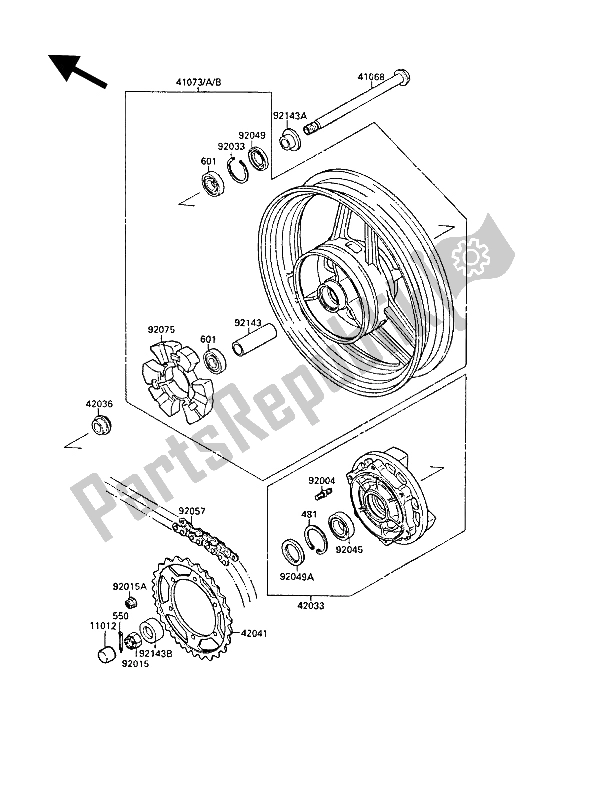 All parts for the Rear Hub of the Kawasaki GPX 750R 1989