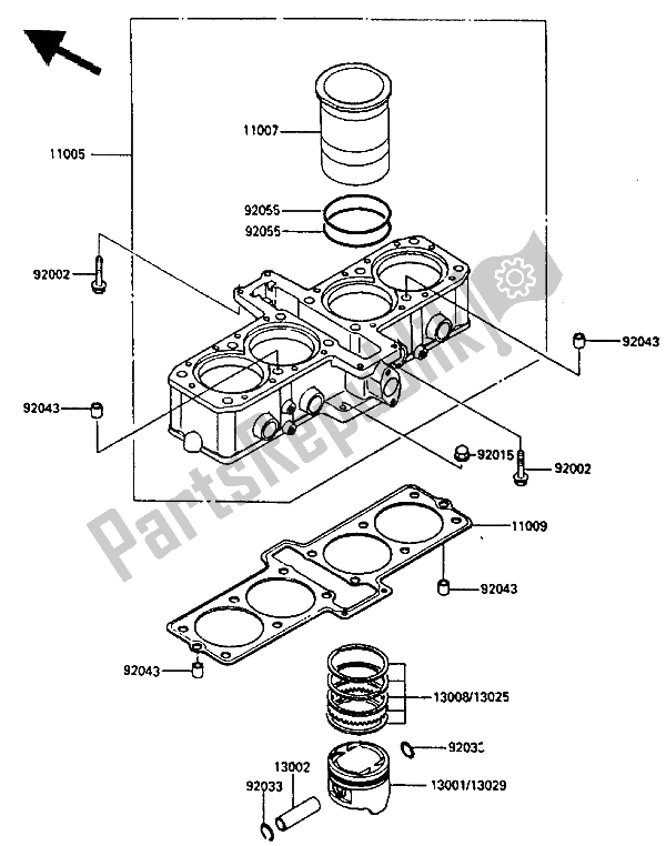 Alle onderdelen voor de Cilinder & Zuiger van de Kawasaki ZL 600 1987