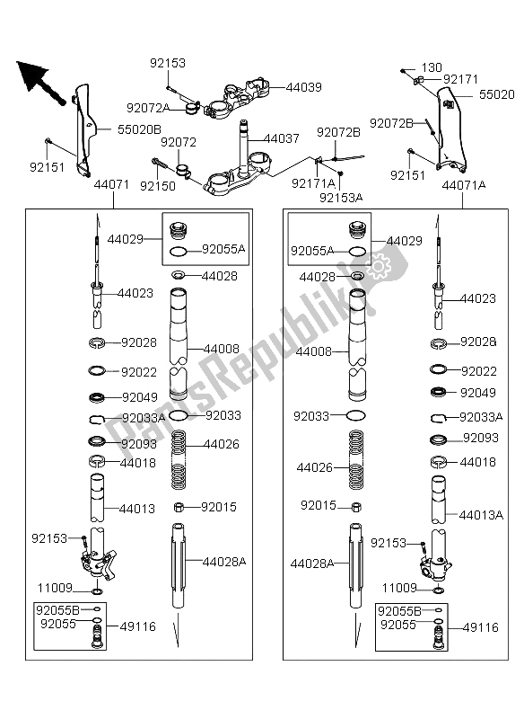 All parts for the Front Fork of the Kawasaki KLX 250 2009