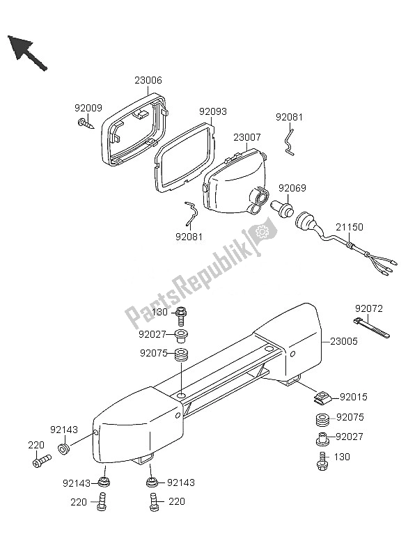 All parts for the Headlight of the Kawasaki KLF 300 4X4 2005