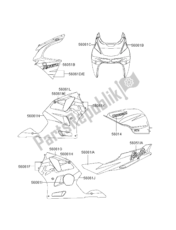 All parts for the Decals (red-violet Royal) of the Kawasaki Ninja ZX 6R 600 1996