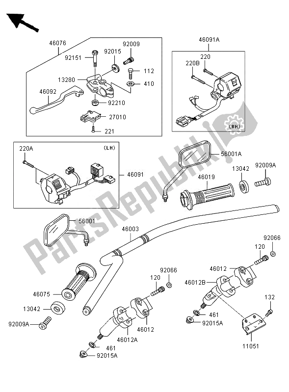 All parts for the Handlebar of the Kawasaki Eliminator 125 2007