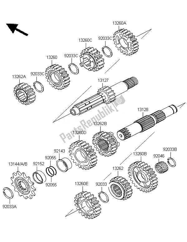 All parts for the Transmission of the Kawasaki KX 250 2007