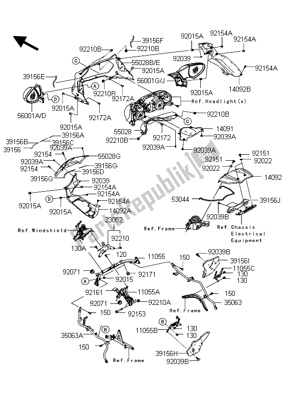 Toutes les pièces pour le Dessus De Capot du Kawasaki 1400 GTR ABS 2012