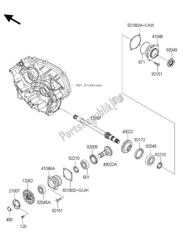 Toutes les pièces pour le Engrenage Conique Avant du Kawasaki Brute Force 750 4X4I EPS GFF 2015