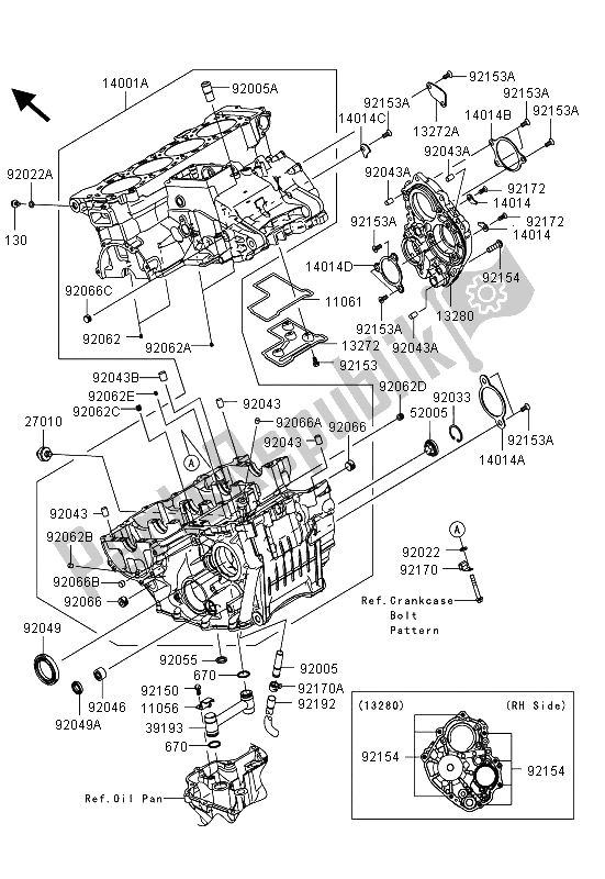 All parts for the Crankcase of the Kawasaki Ninja ZX 10R ABS 1000 2013